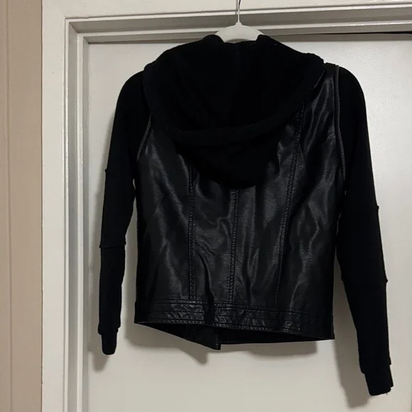 Jolt Women's Black Leather Jacket with Hoodie - Picture 2 of 3